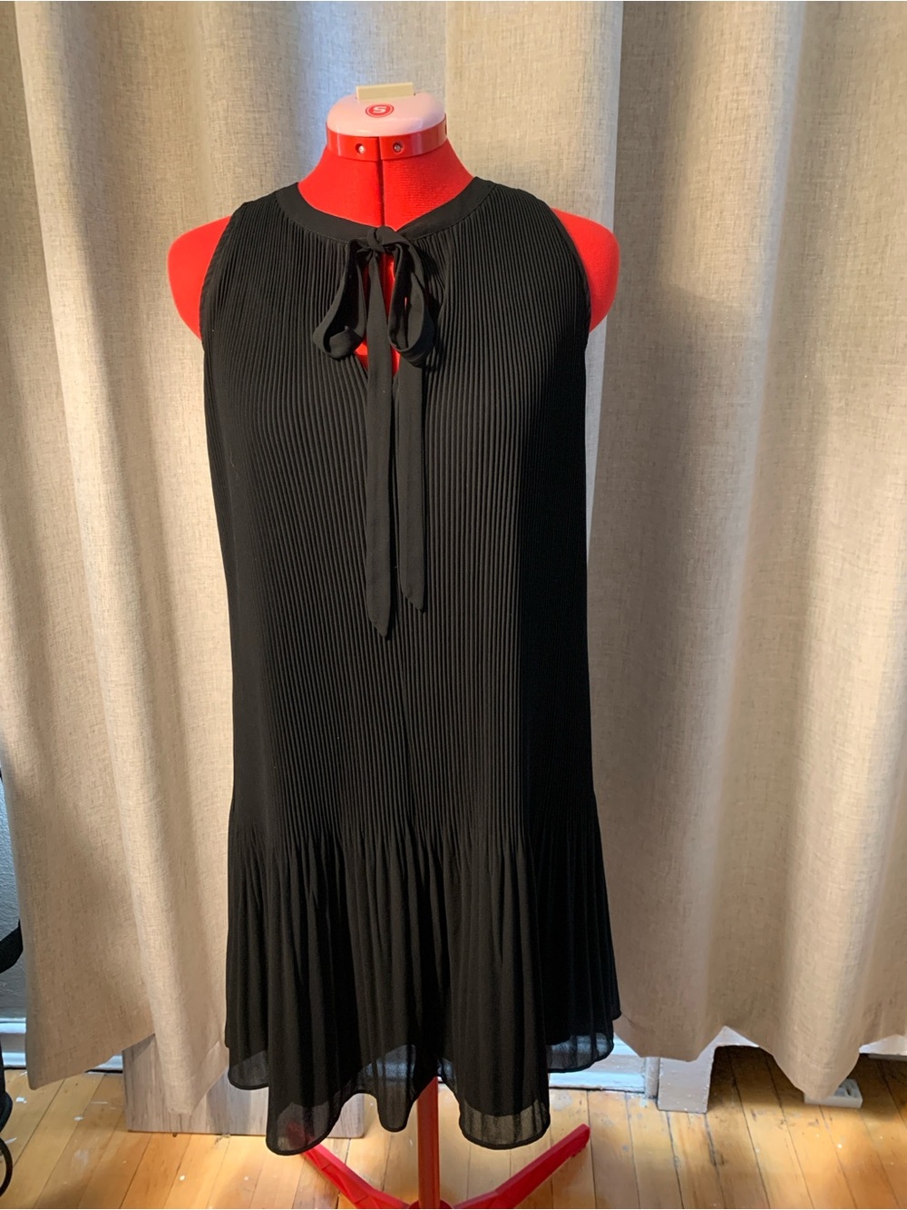 LOFT Black Pleated Tie-Neck Sleeveless Dress
